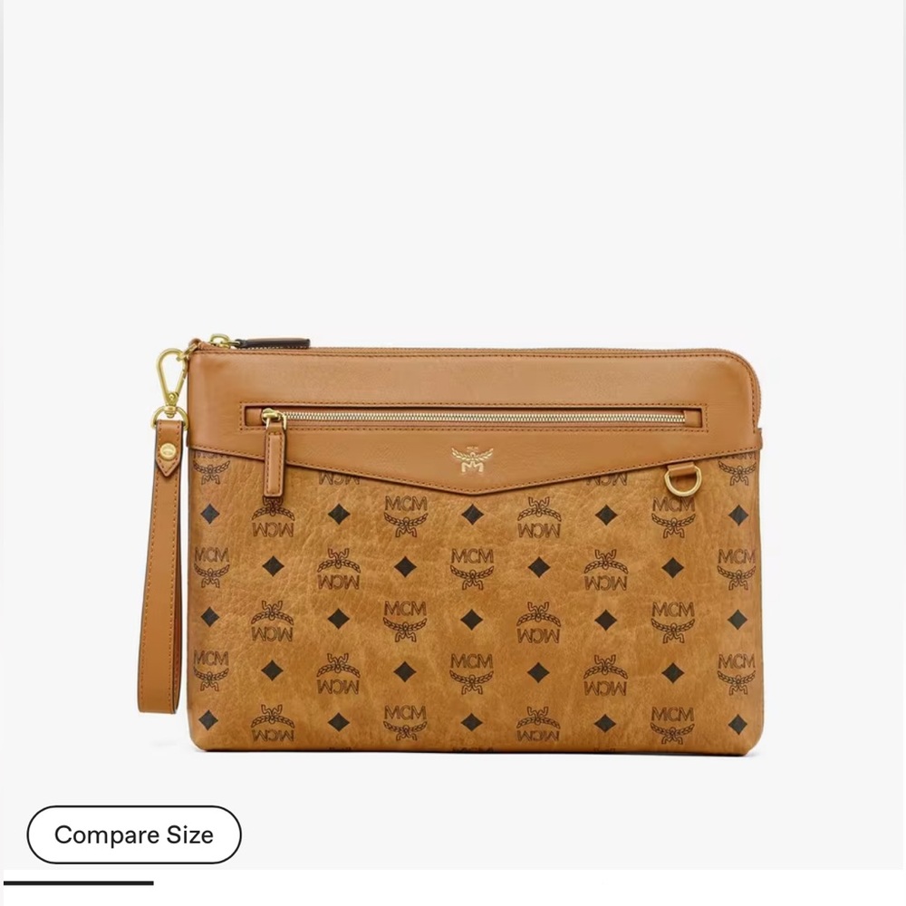 Unisex MCM Brown Visetos Wristlet Pouch